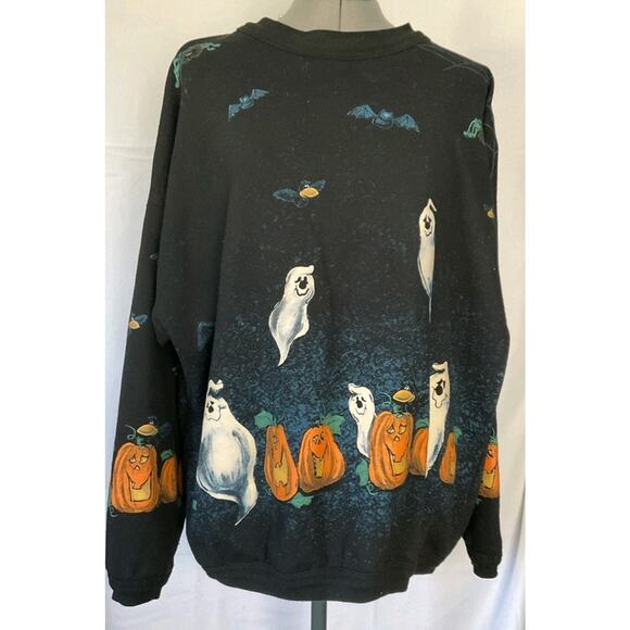 Vintage Artisans Halloween Sweatshirt Black Ghosts Pumpkins Bats 90s - Picture 1 of 8
